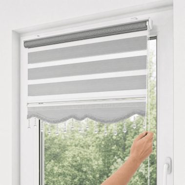 Doppelrollo Klemmfix ohne Bohren hell Grau mit Perlen – Ansicht 6 Doppelrollo Klemmfix ohne Bohren hell Grau mit Perlen – Ansicht 6