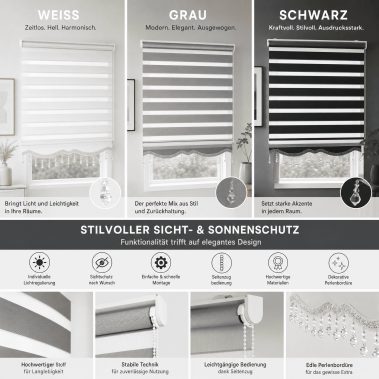 Doppelrollo Klemmfix ohne Bohren Schwarz mit Perlen – Ansicht 6 Doppelrollo Klemmfix ohne Bohren Schwarz mit Perlen – Ansicht 6