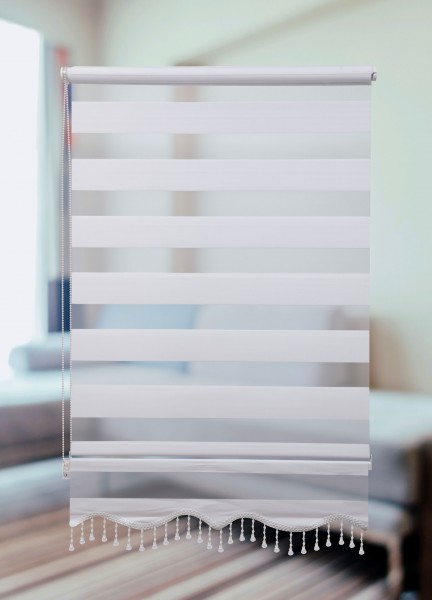 Doppelrollo Klemmfix ohne Bohren Weiß mit Perlen für Fenster und Türen Länge: 200 cm